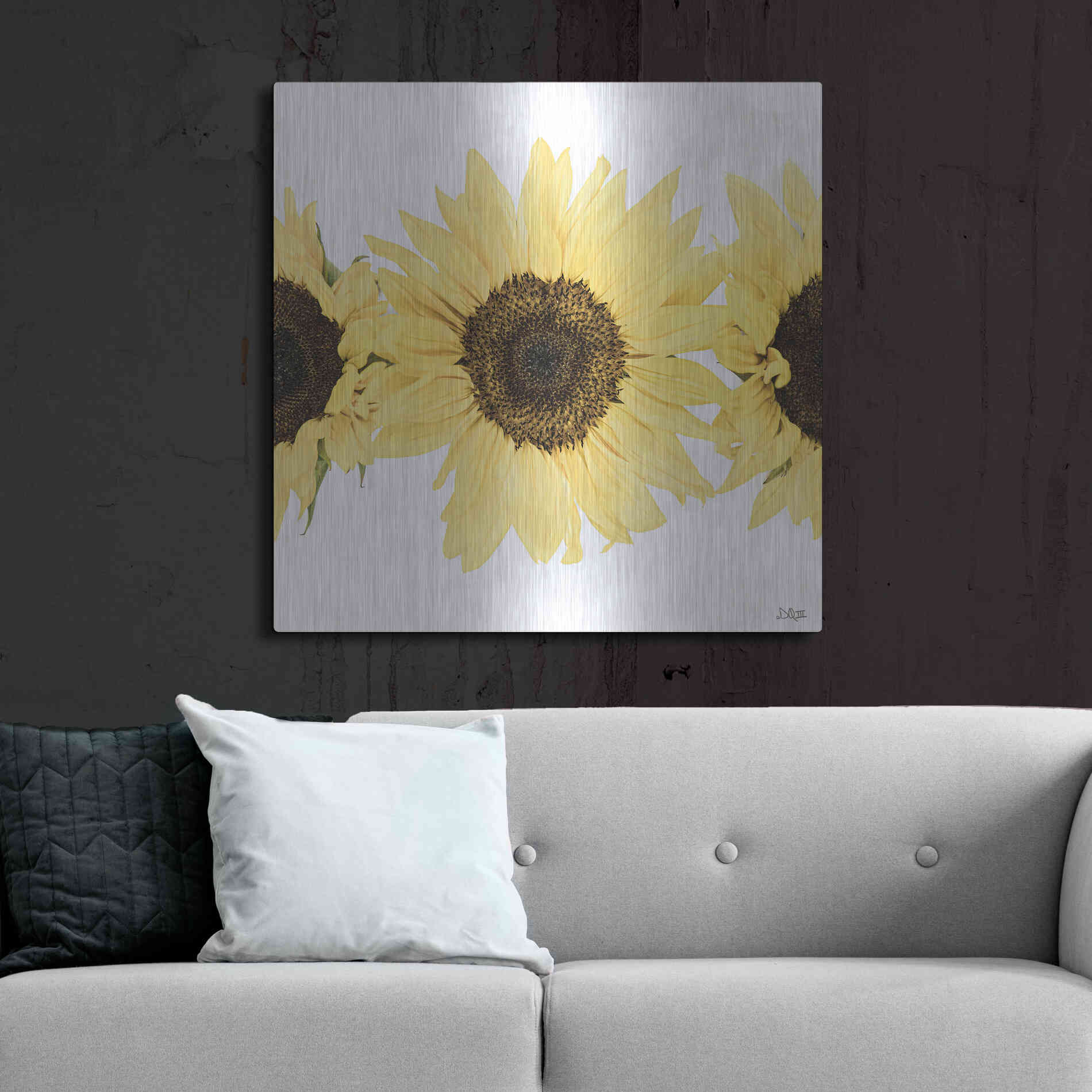 Luxe Metal Art 'Sunflowers in a Row I' by Donnie Quillen, Metal Wall Art,36x36