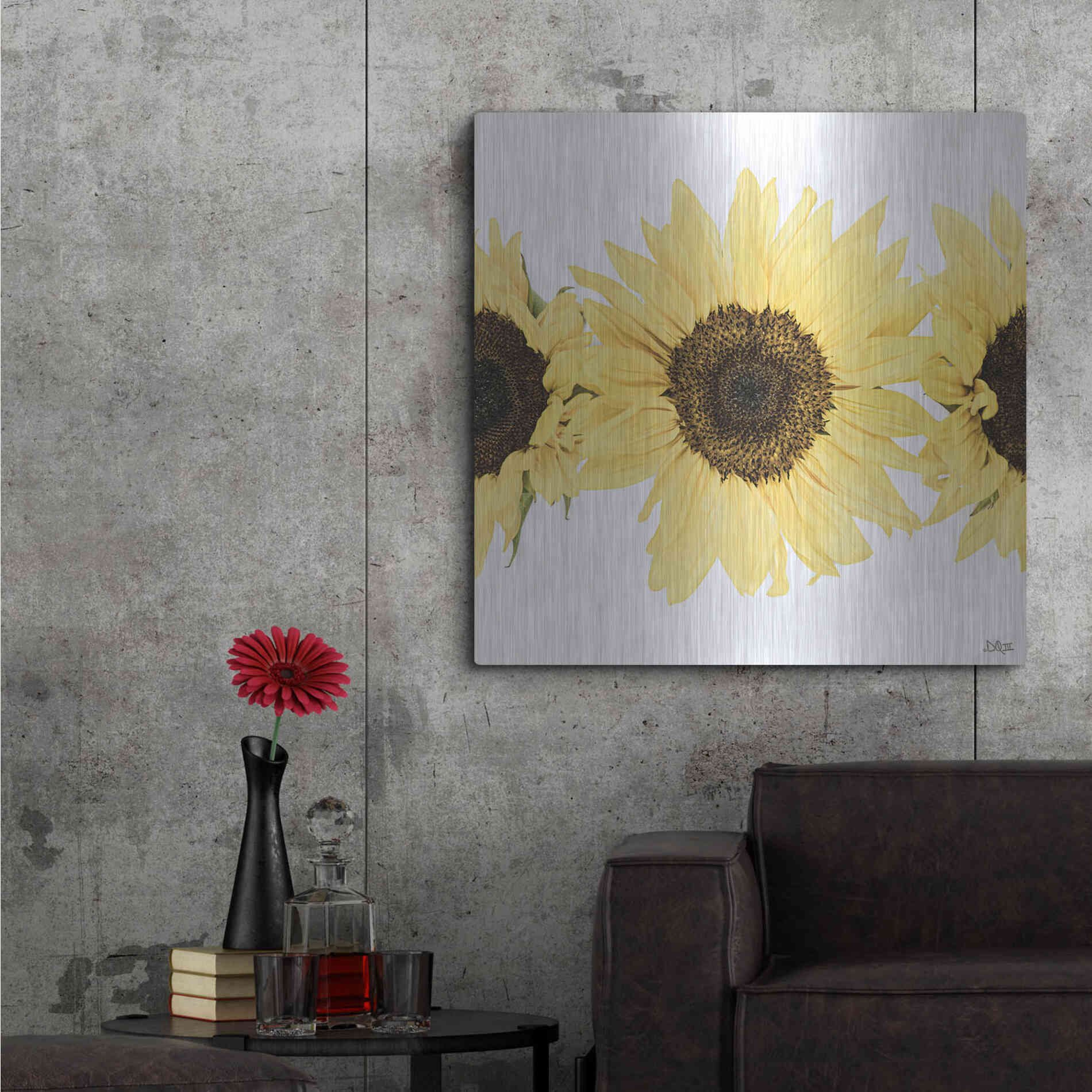 Luxe Metal Art 'Sunflowers in a Row I' by Donnie Quillen, Metal Wall Art,36x36