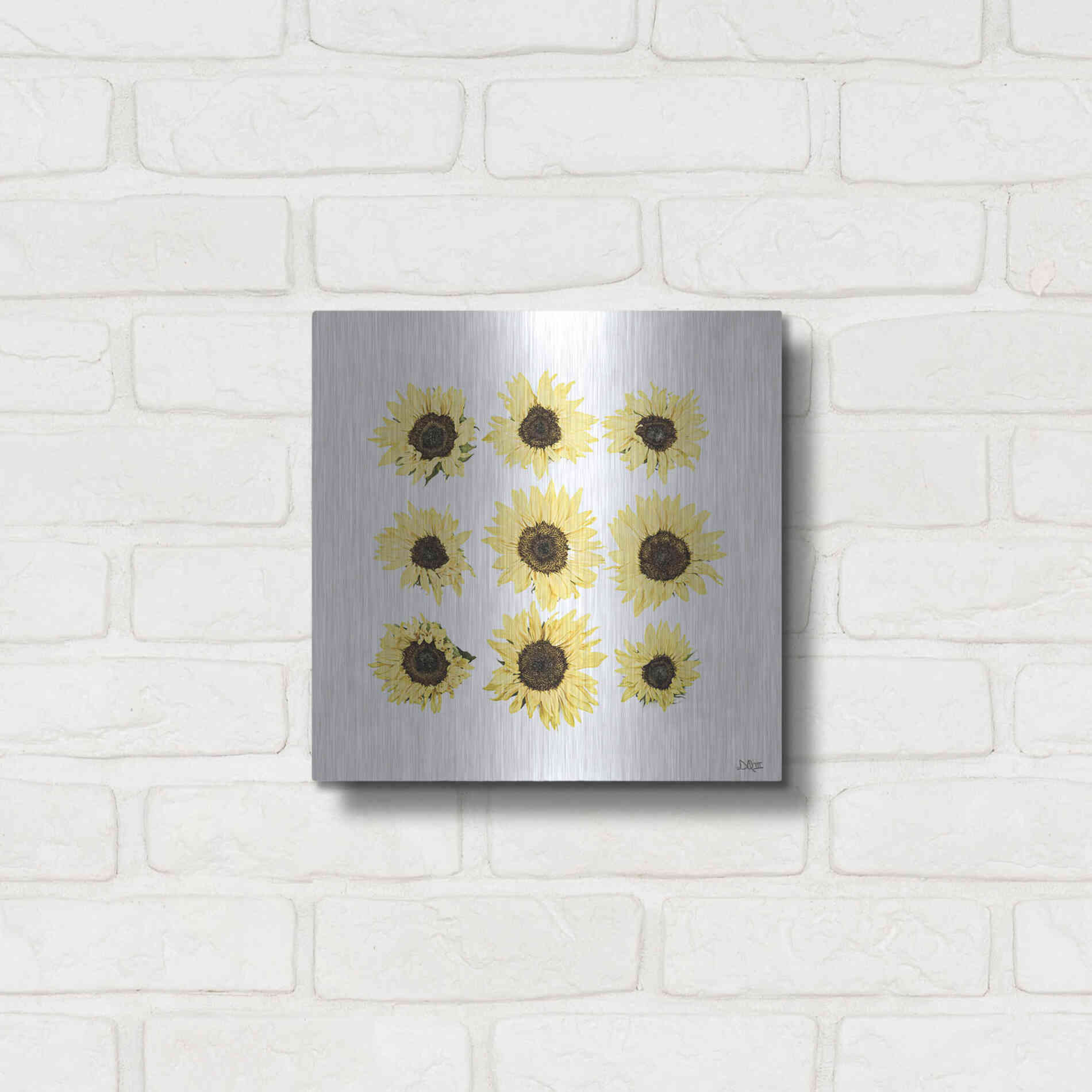 Luxe Metal Art 'Sunflowers in a Row II' by Donnie Quillen, Metal Wall Art,12x12
