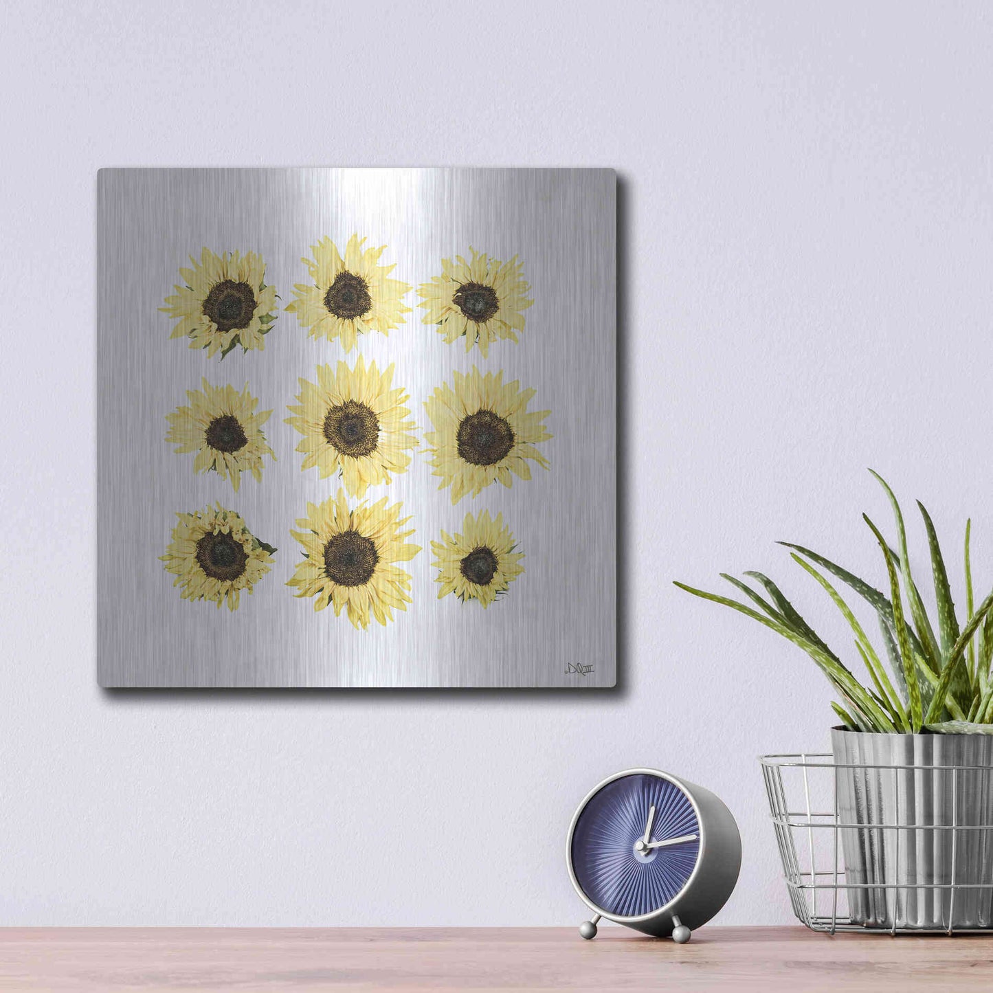 Luxe Metal Art 'Sunflowers in a Row II' by Donnie Quillen, Metal Wall Art,12x12