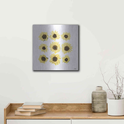 Luxe Metal Art 'Sunflowers in a Row II' by Donnie Quillen, Metal Wall Art,12x12