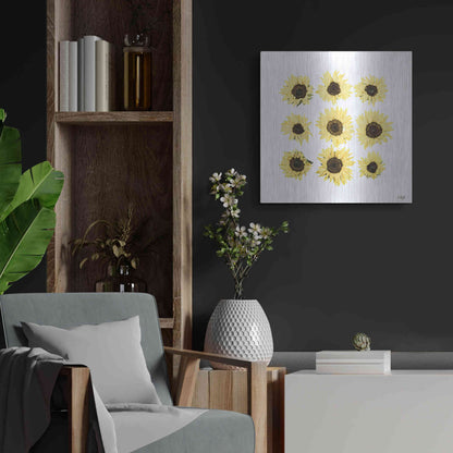 Luxe Metal Art 'Sunflowers in a Row II' by Donnie Quillen, Metal Wall Art,24x24