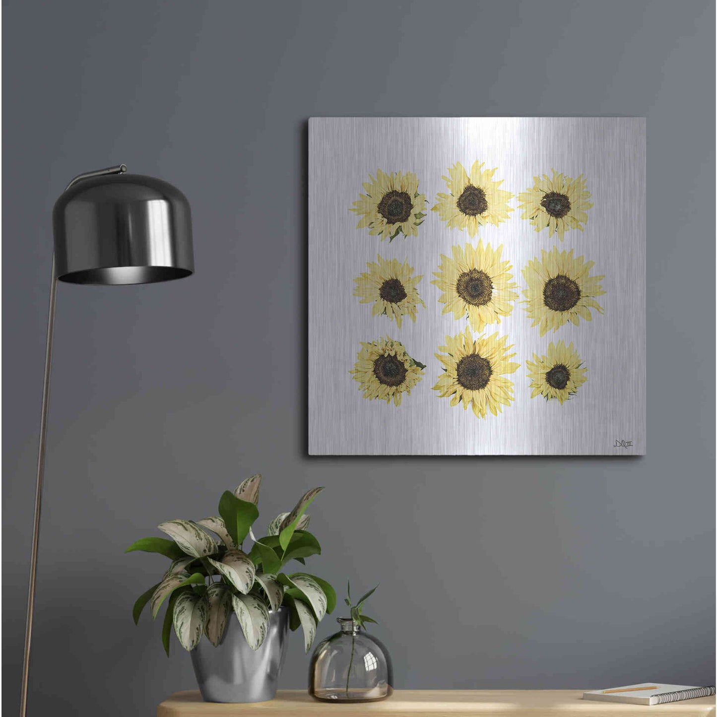 Luxe Metal Art 'Sunflowers in a Row II' by Donnie Quillen, Metal Wall Art,24x24