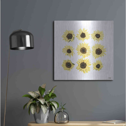 Luxe Metal Art 'Sunflowers in a Row II' by Donnie Quillen, Metal Wall Art,24x24