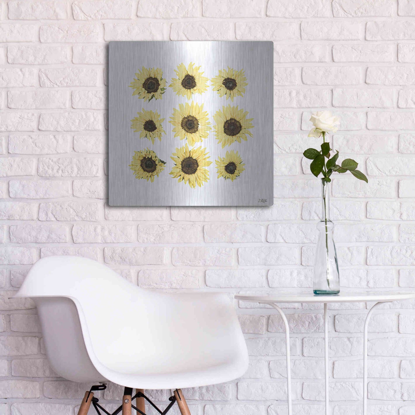 Luxe Metal Art 'Sunflowers in a Row II' by Donnie Quillen, Metal Wall Art,24x24