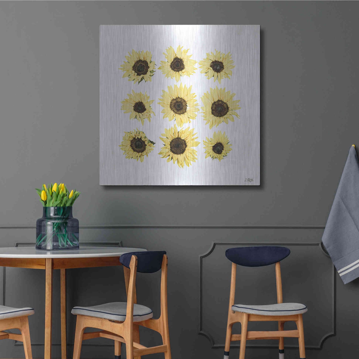 Luxe Metal Art 'Sunflowers in a Row II' by Donnie Quillen, Metal Wall Art,36x36