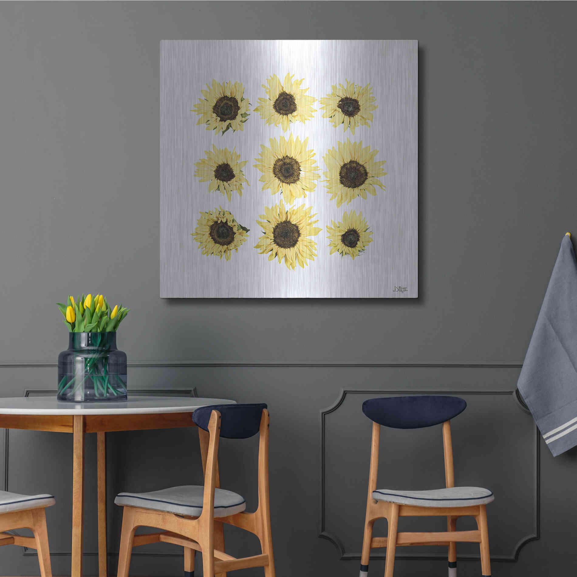 Luxe Metal Art 'Sunflowers in a Row II' by Donnie Quillen, Metal Wall Art,36x36
