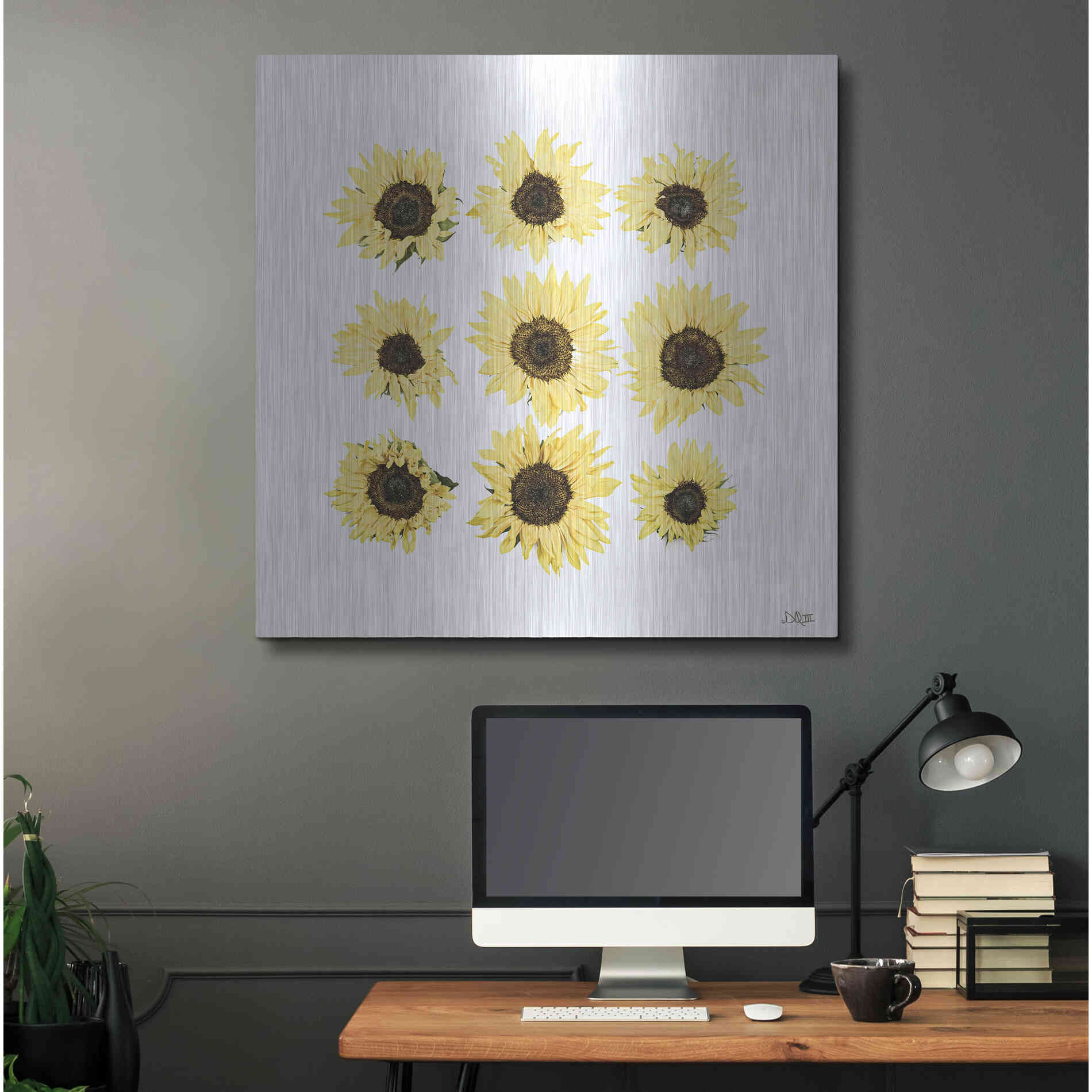 Luxe Metal Art 'Sunflowers in a Row II' by Donnie Quillen, Metal Wall Art,36x36