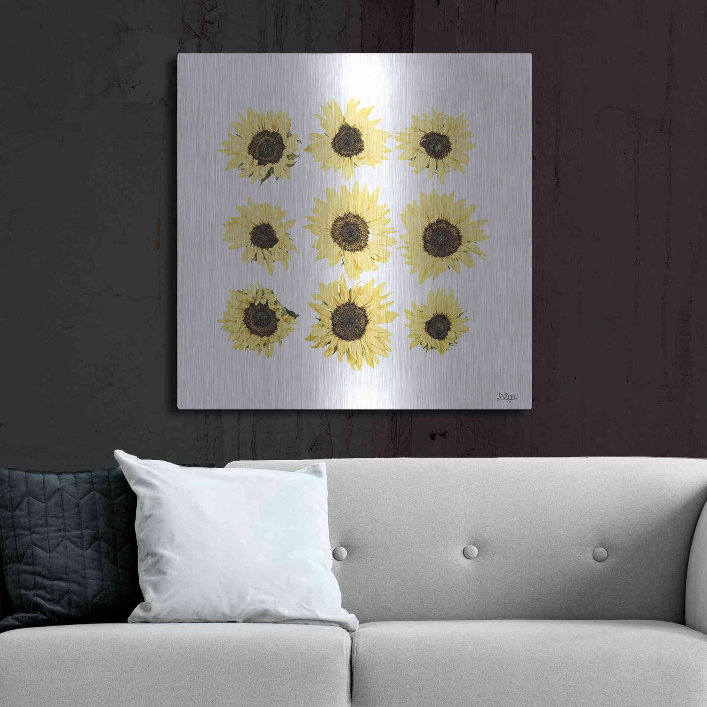 Luxe Metal Art 'Sunflowers in a Row II' by Donnie Quillen, Metal Wall Art,36x36