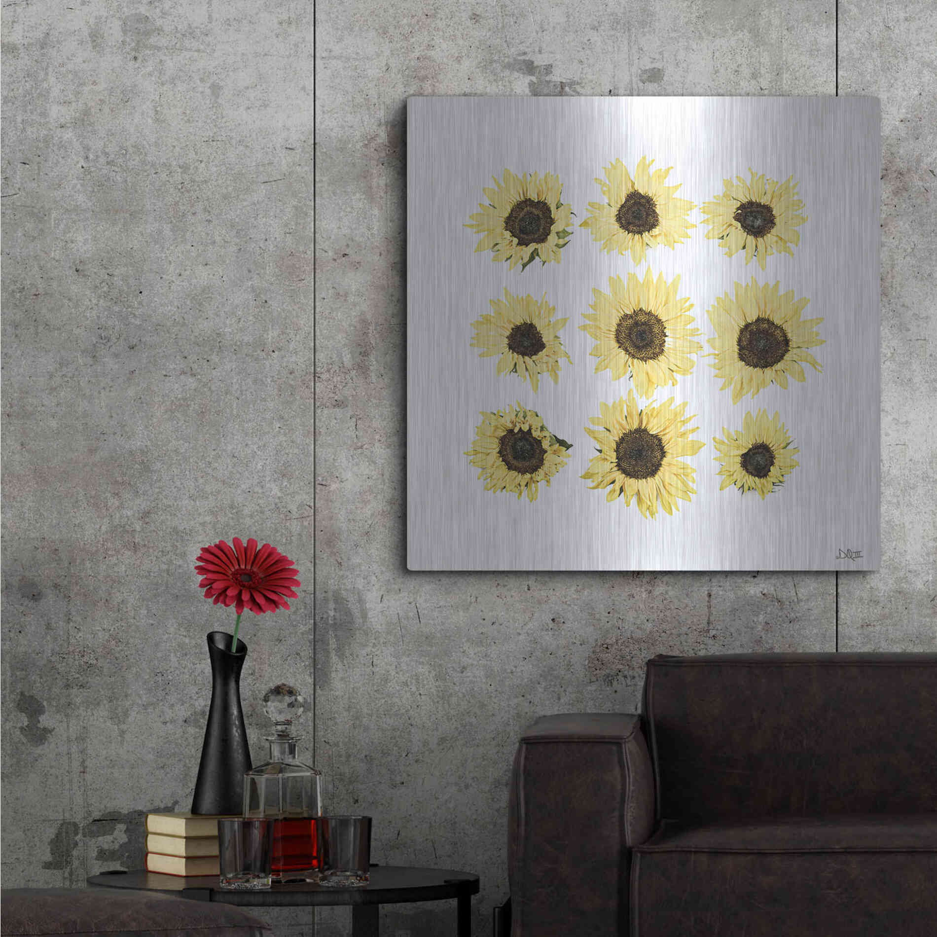 Luxe Metal Art 'Sunflowers in a Row II' by Donnie Quillen, Metal Wall Art,36x36