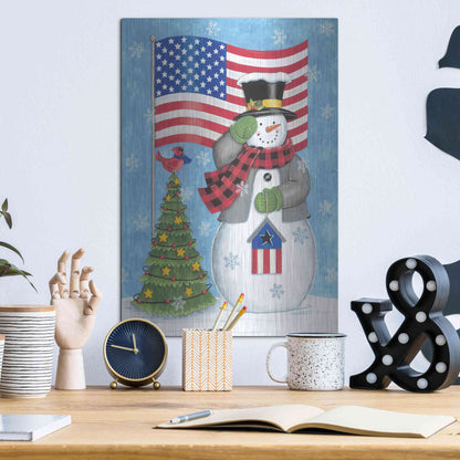 Luxe Metal Art 'Patriotic Snowman' by Deb Strain, Metal Wall Art,12x16