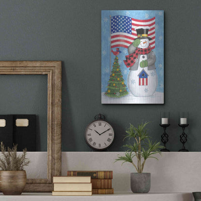 Luxe Metal Art 'Patriotic Snowman' by Deb Strain, Metal Wall Art,12x16