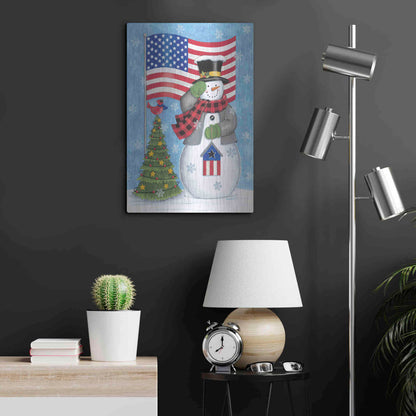 Luxe Metal Art 'Patriotic Snowman' by Deb Strain, Metal Wall Art,16x24