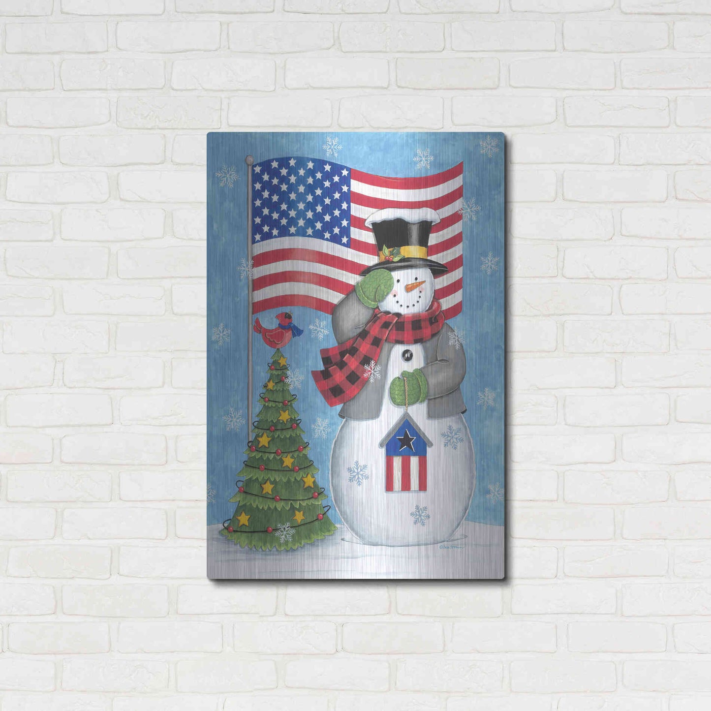 Luxe Metal Art 'Patriotic Snowman' by Deb Strain, Metal Wall Art,24x36