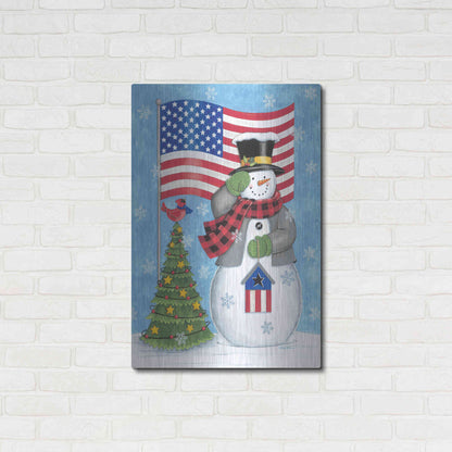 Luxe Metal Art 'Patriotic Snowman' by Deb Strain, Metal Wall Art,24x36