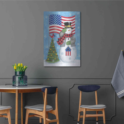 Luxe Metal Art 'Patriotic Snowman' by Deb Strain, Metal Wall Art,24x36