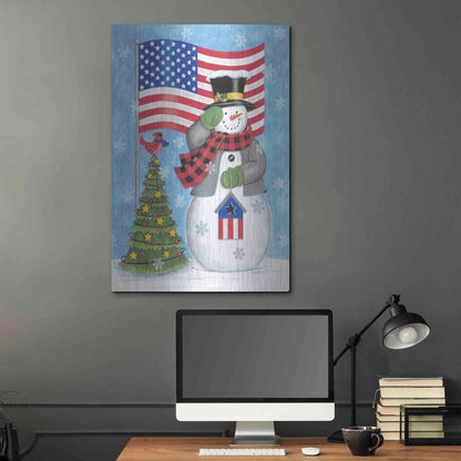 Luxe Metal Art 'Patriotic Snowman' by Deb Strain, Metal Wall Art,24x36