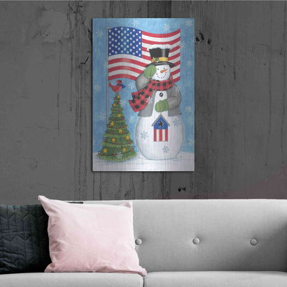 Luxe Metal Art 'Patriotic Snowman' by Deb Strain, Metal Wall Art,24x36