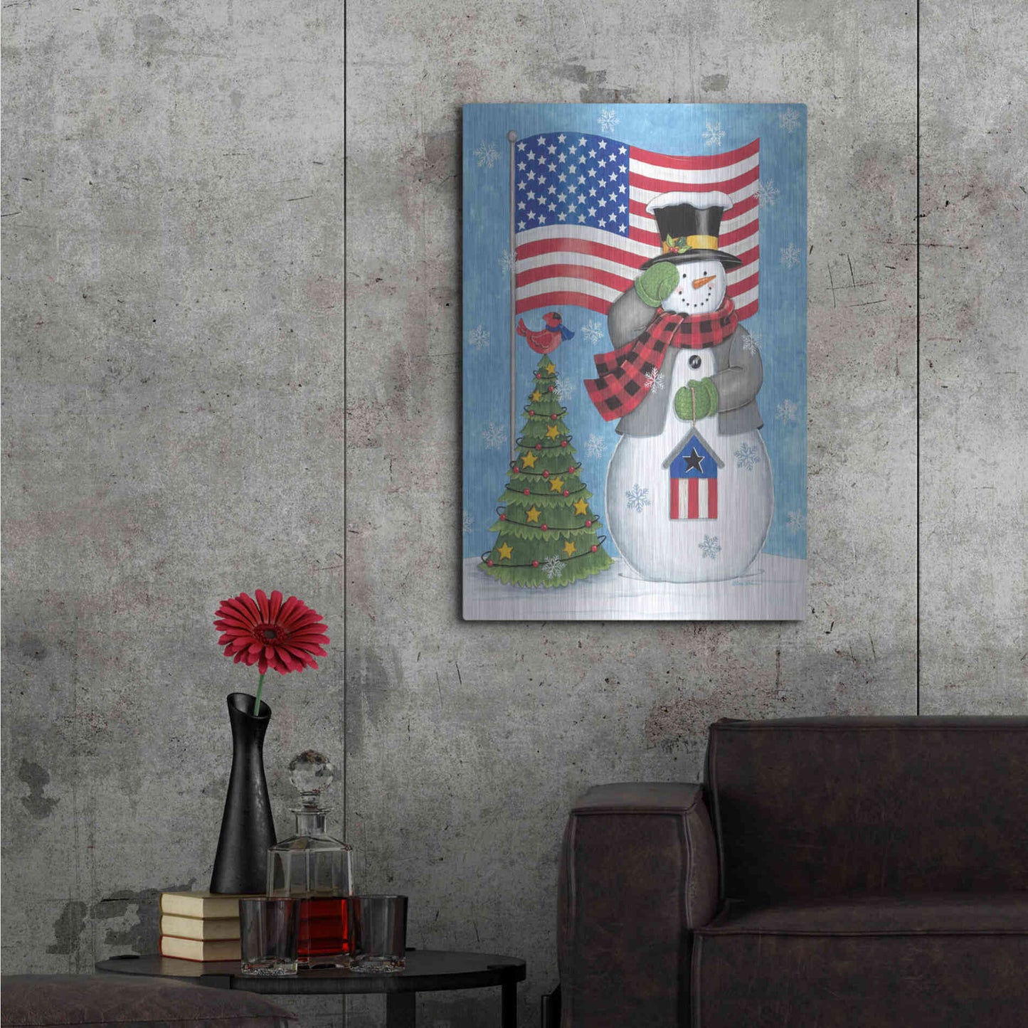 Luxe Metal Art 'Patriotic Snowman' by Deb Strain, Metal Wall Art,24x36