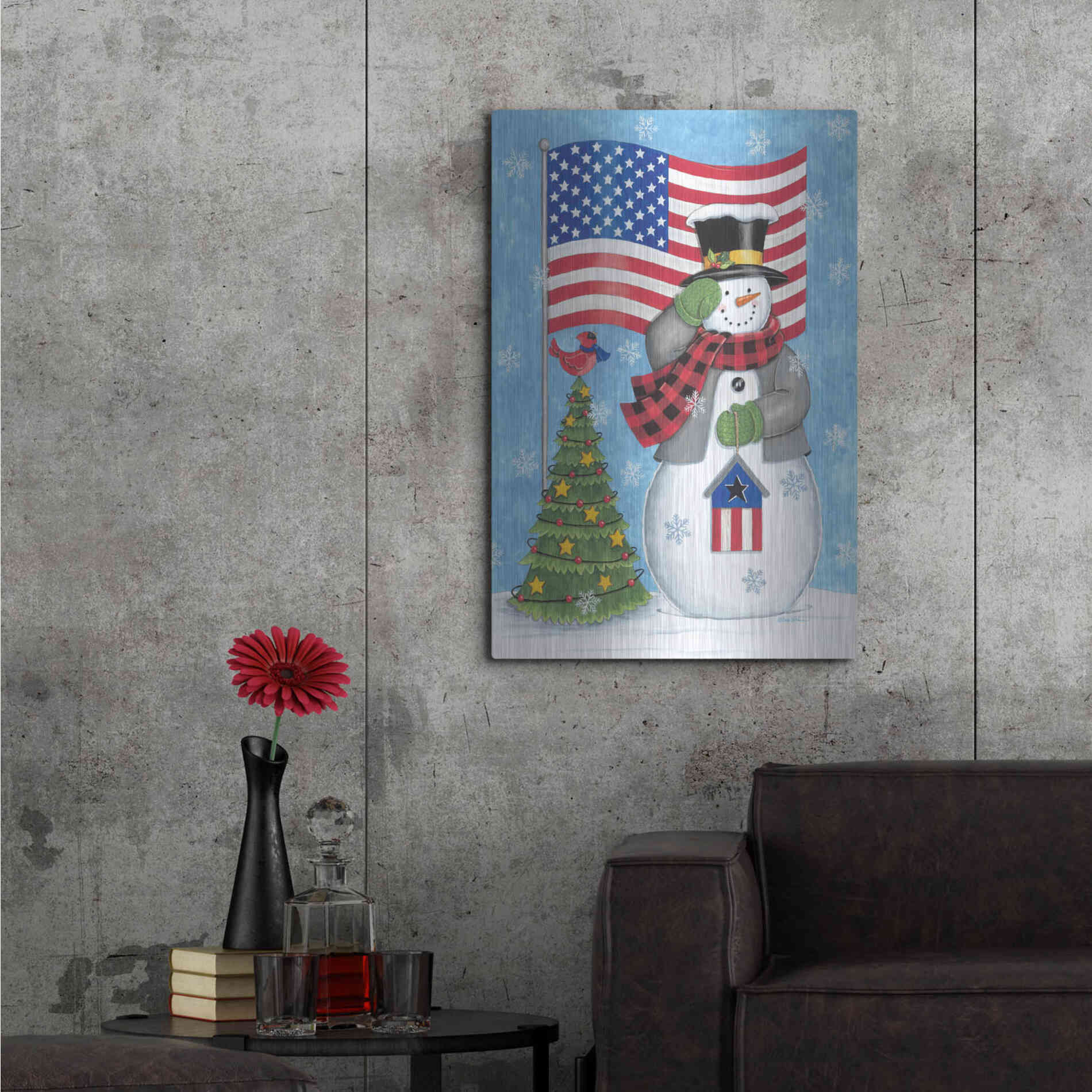 Luxe Metal Art 'Patriotic Snowman' by Deb Strain, Metal Wall Art,24x36