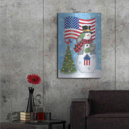 Luxe Metal Art 'Patriotic Snowman' by Deb Strain, Metal Wall Art,24x36