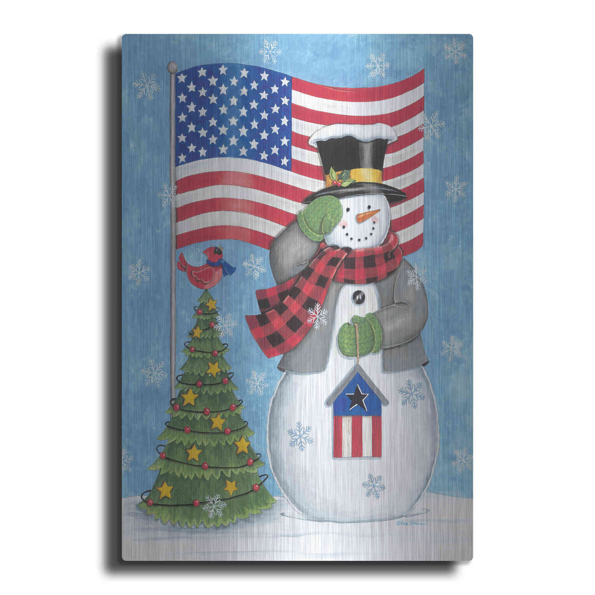 Luxe Metal Art 'Patriotic Snowman' by Deb Strain, Metal Wall Art