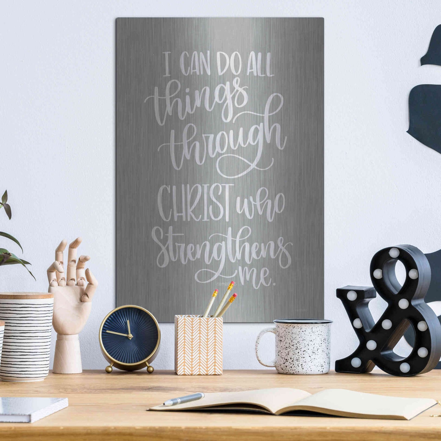 Luxe Metal Art 'I Can Do All Things' by Imperfect Dust, Metal Wall Art,12x16