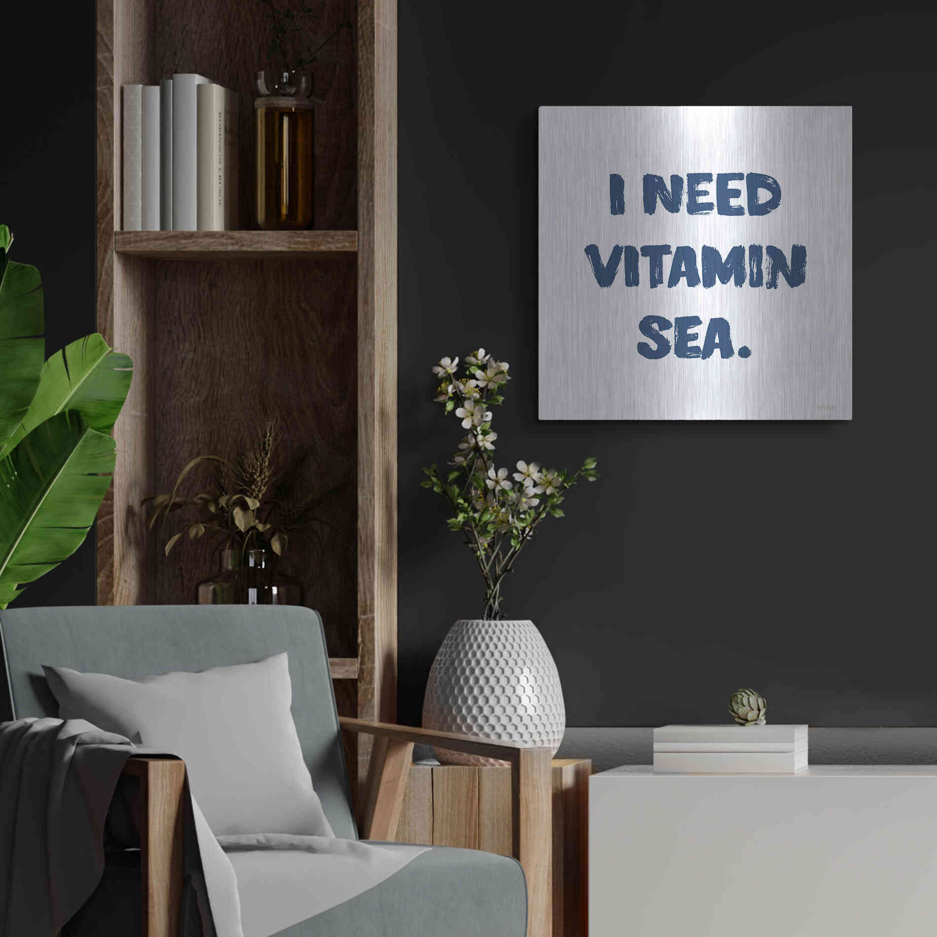 Luxe Metal Art 'I Need Vitamin Sea' by Imperfect Dust, Metal Wall Art,24x24