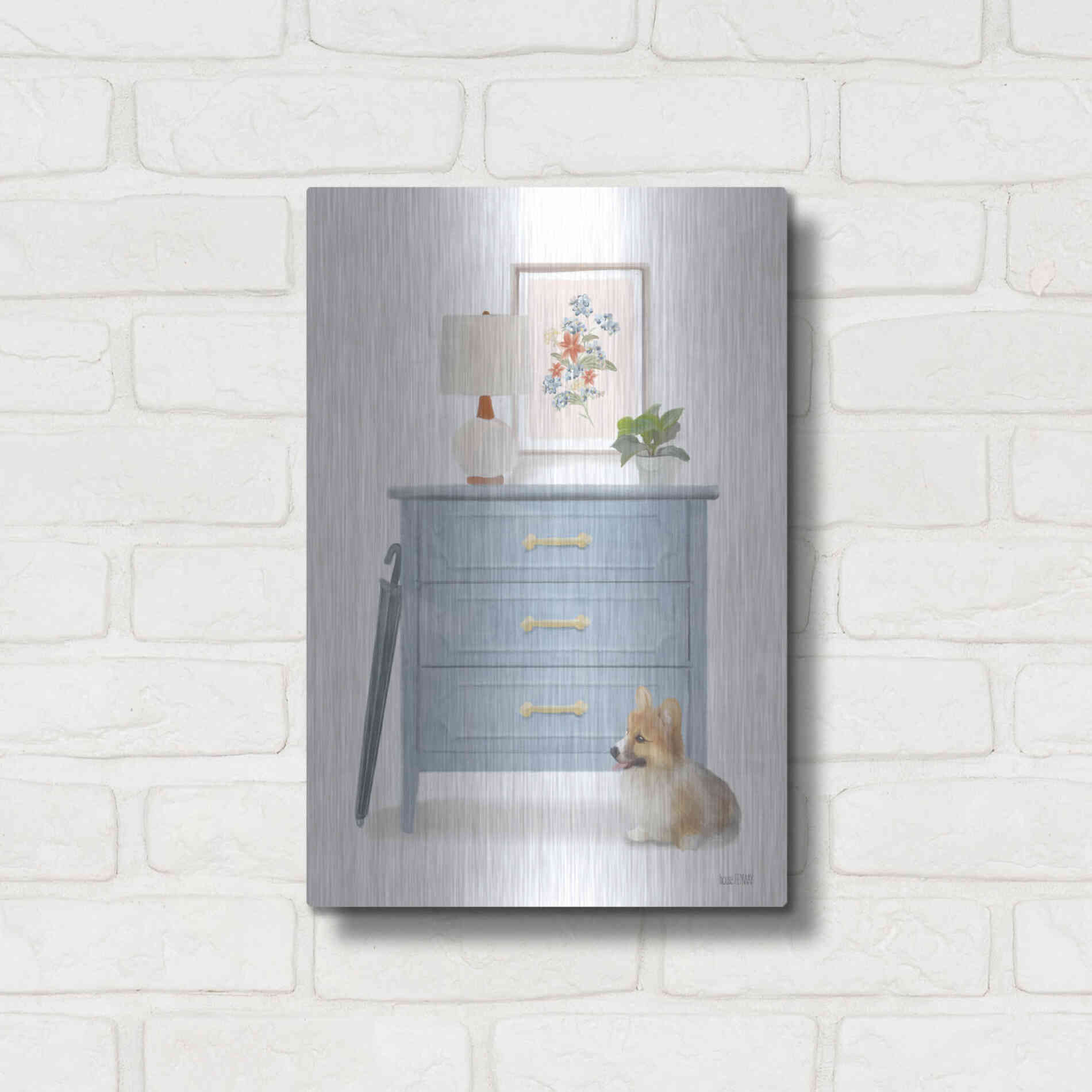 Luxe Metal Art 'Waiting For You Dog' by House Fenway, Metal Wall Art,12x16