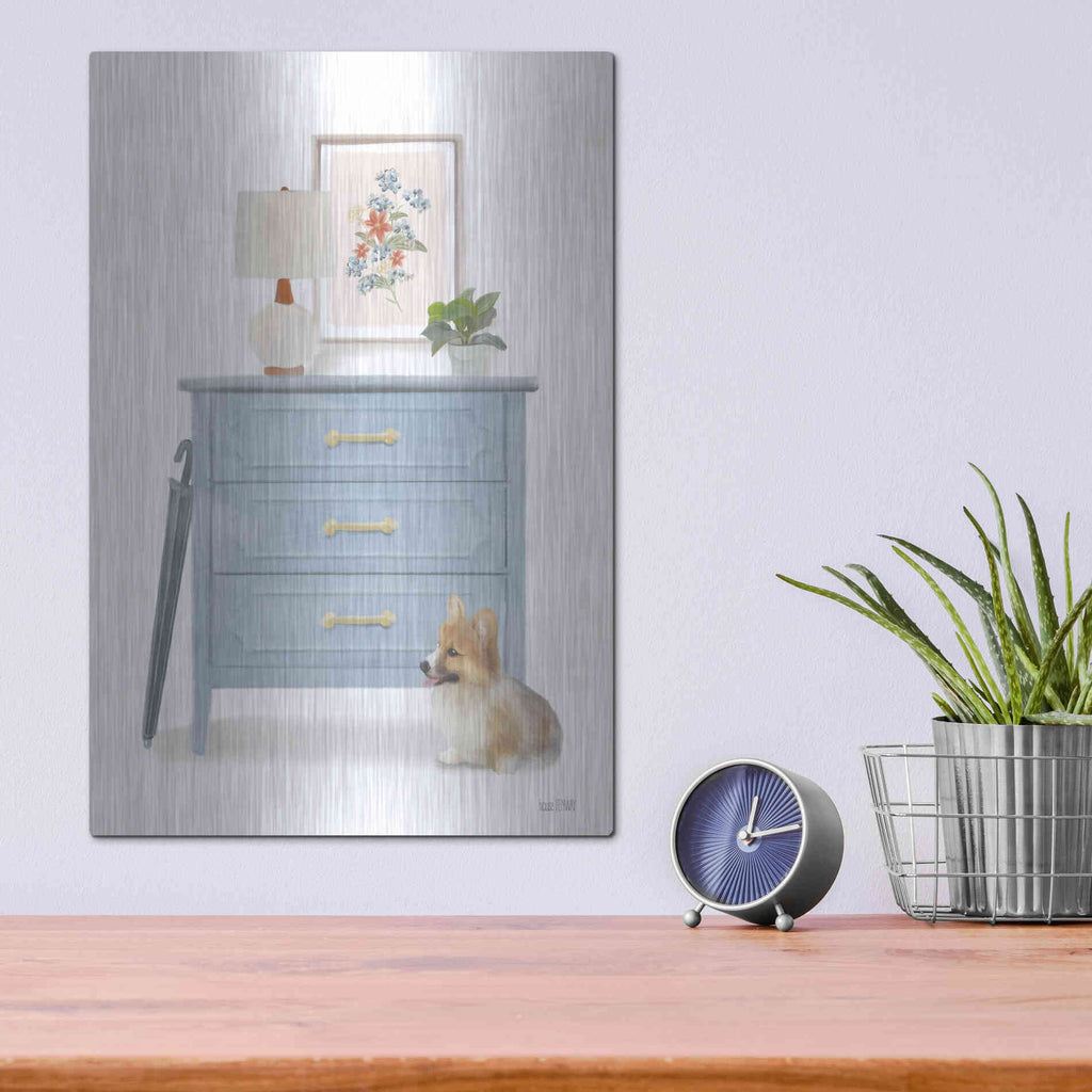 Luxe Metal Art 'Waiting For You Dog' by House Fenway, Metal Wall Art,12x16
