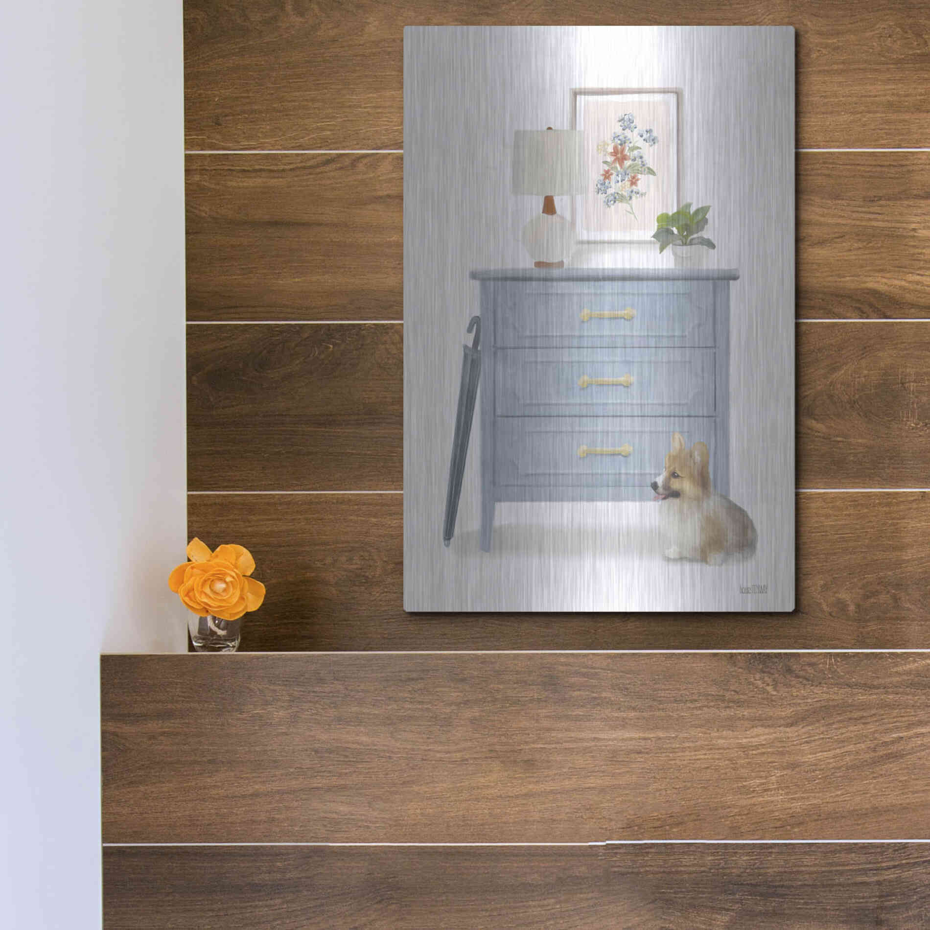 Luxe Metal Art 'Waiting For You Dog' by House Fenway, Metal Wall Art,12x16