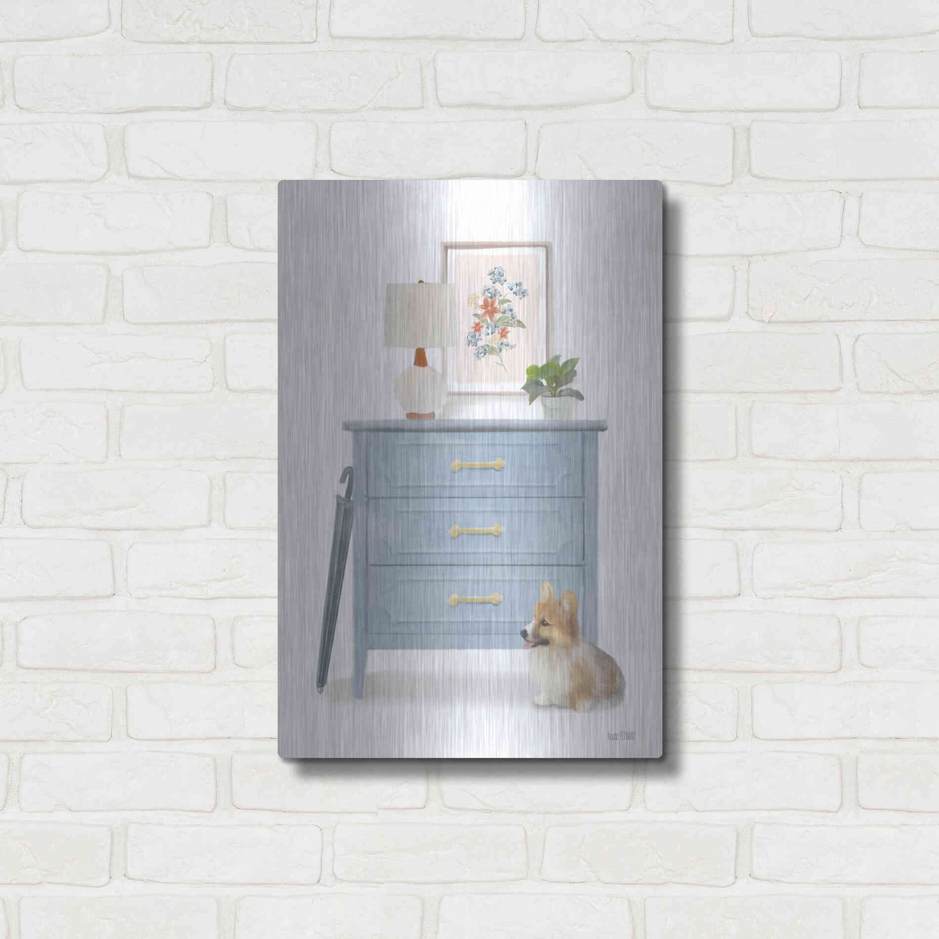 Luxe Metal Art 'Waiting For You Dog' by House Fenway, Metal Wall Art,16x24