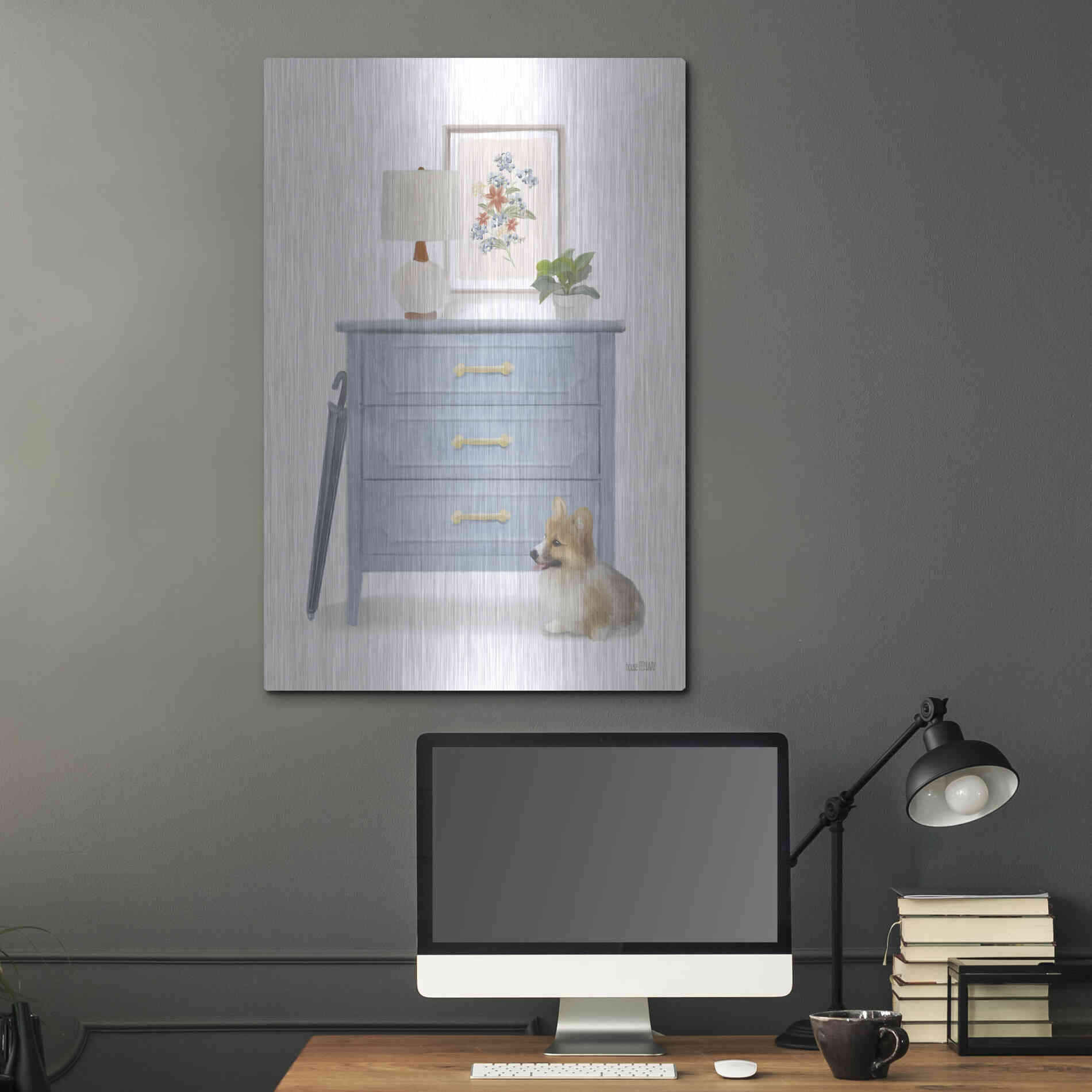 Luxe Metal Art 'Waiting For You Dog' by House Fenway, Metal Wall Art,24x36