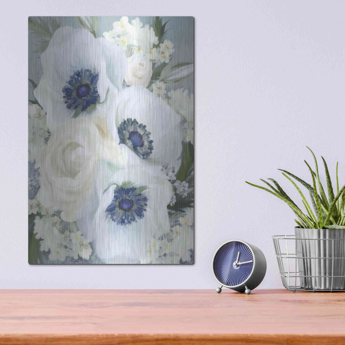 Luxe Metal Art 'Anemones in Blue I' by House Fenway, Metal Wall Art,12x16
