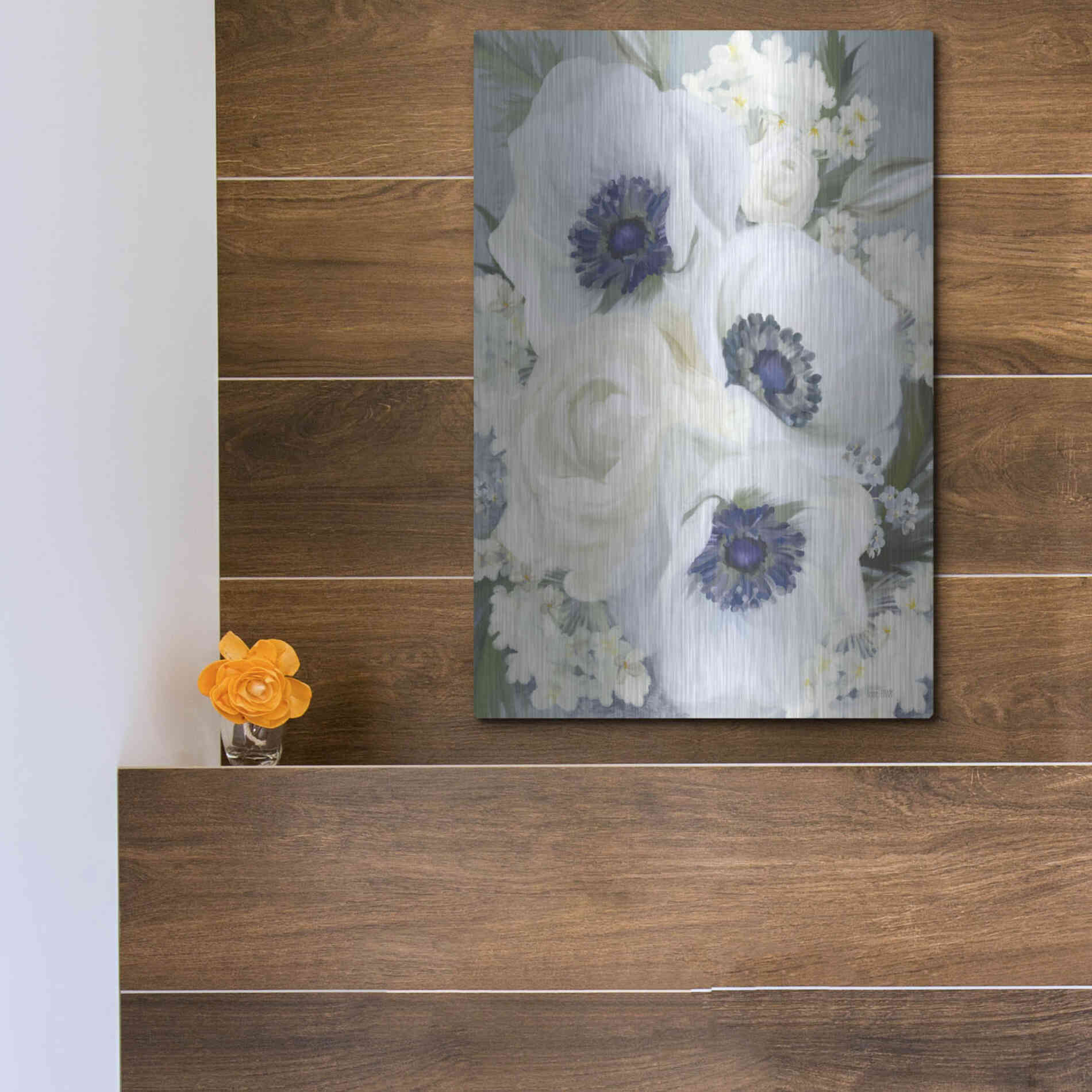 Luxe Metal Art 'Anemones in Blue I' by House Fenway, Metal Wall Art,12x16