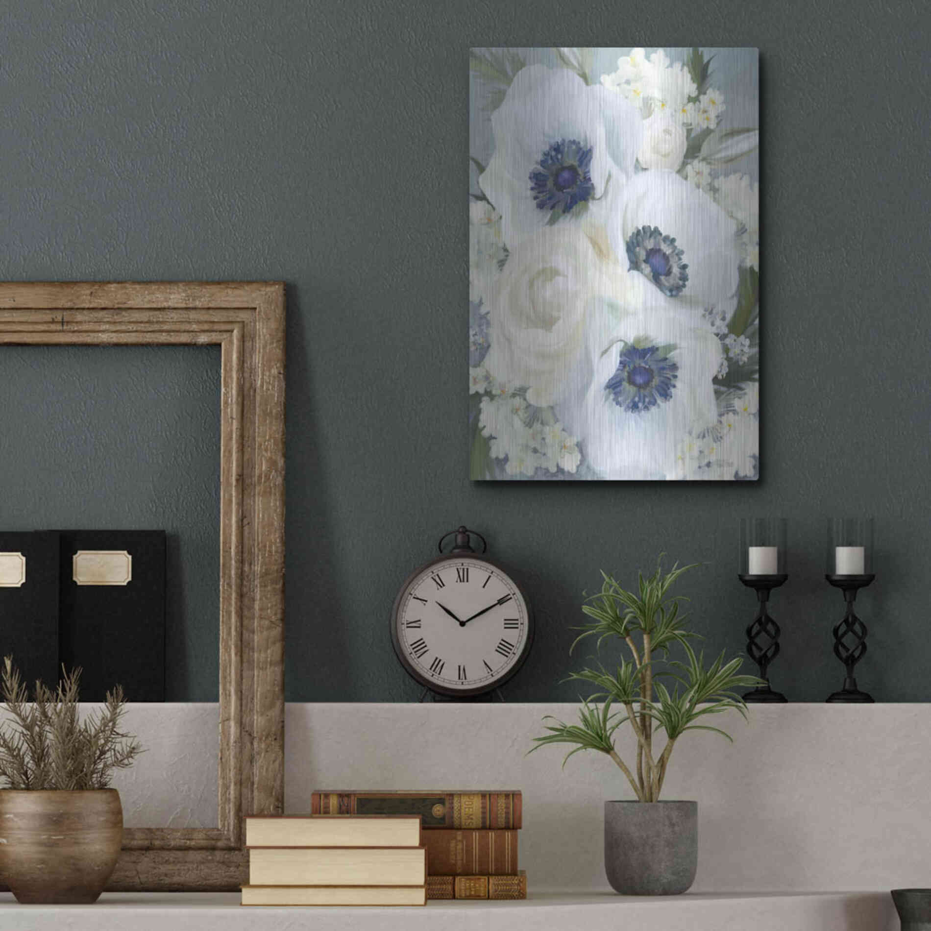 Luxe Metal Art 'Anemones in Blue I' by House Fenway, Metal Wall Art,12x16