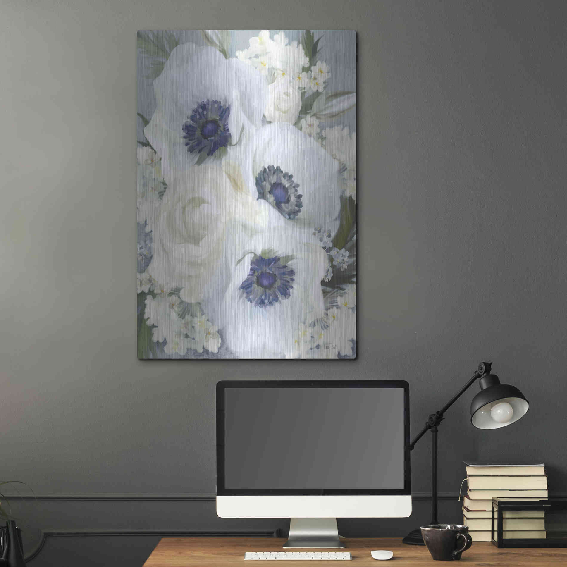 Luxe Metal Art 'Anemones in Blue I' by House Fenway, Metal Wall Art,24x36