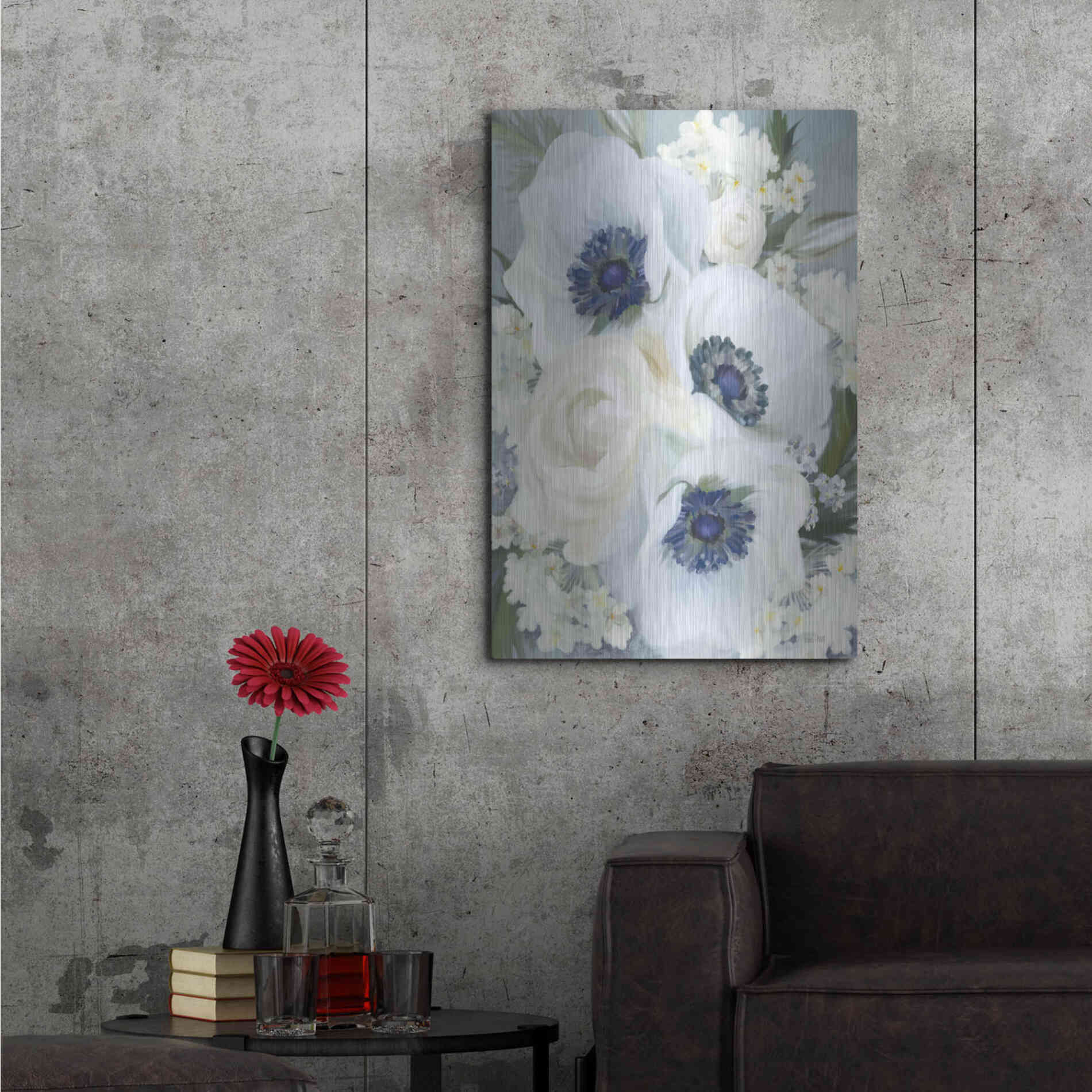 Luxe Metal Art 'Anemones in Blue I' by House Fenway, Metal Wall Art,24x36