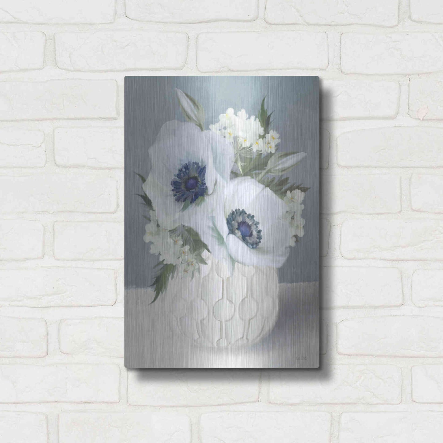 Luxe Metal Art 'Anemones in Blue II' by House Fenway, Metal Wall Art,12x16