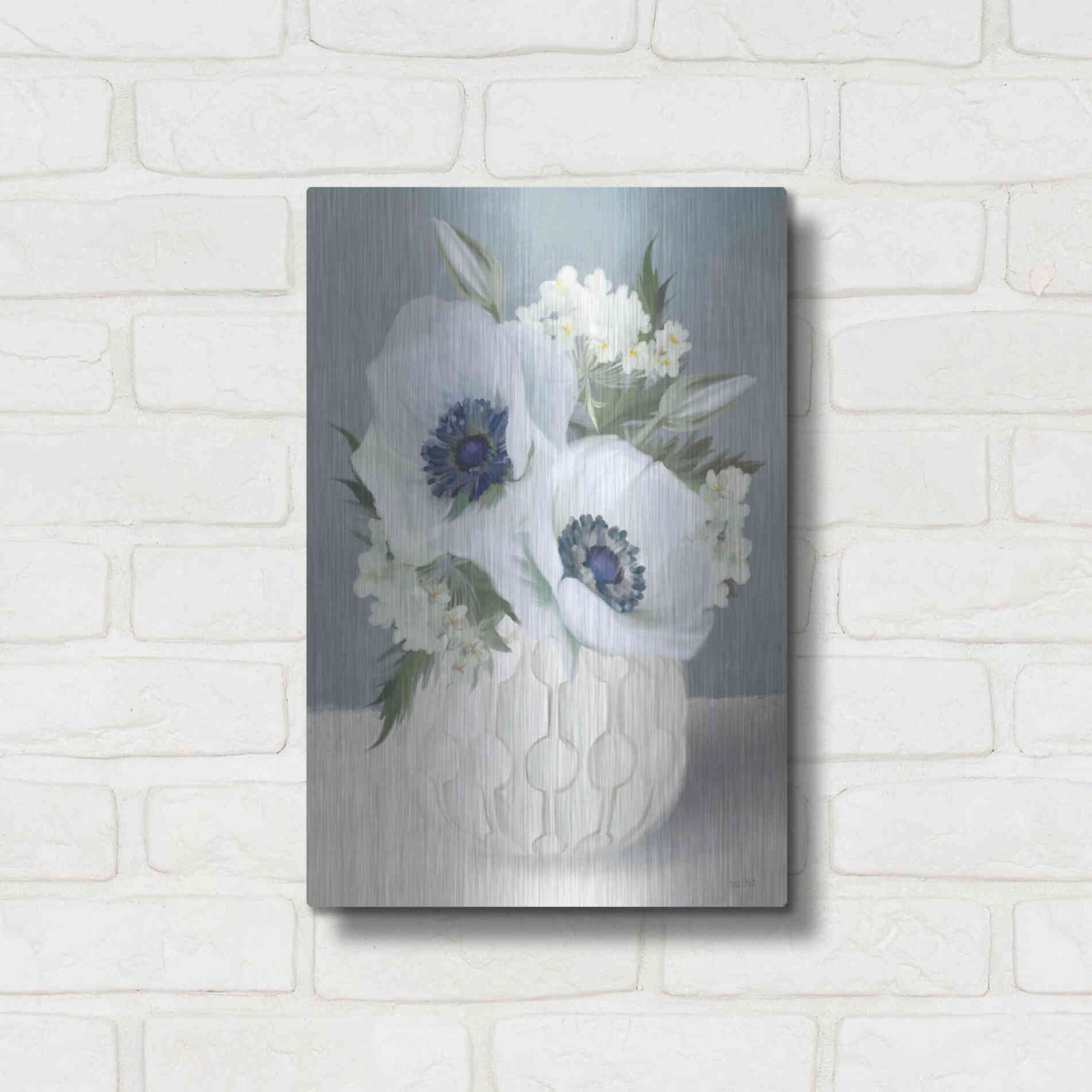 Luxe Metal Art 'Anemones in Blue II' by House Fenway, Metal Wall Art,12x16