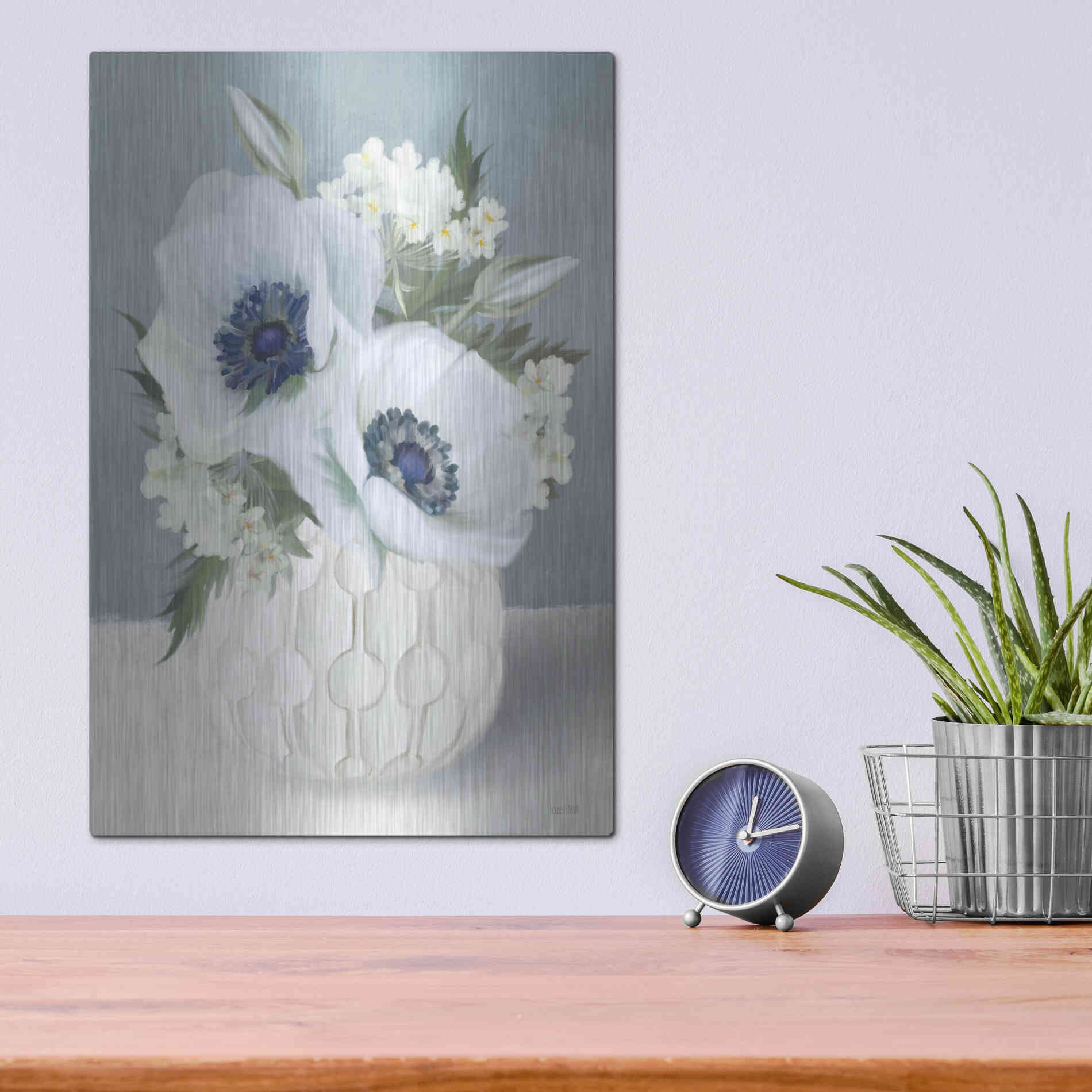 Luxe Metal Art 'Anemones in Blue II' by House Fenway, Metal Wall Art,12x16