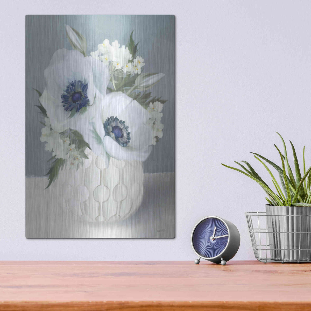 Luxe Metal Art 'Anemones in Blue II' by House Fenway, Metal Wall Art,12x16