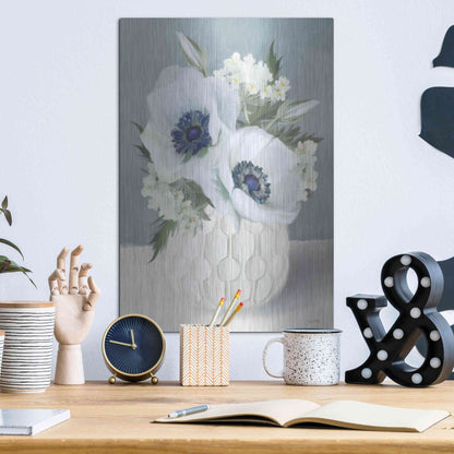 Luxe Metal Art 'Anemones in Blue II' by House Fenway, Metal Wall Art,12x16