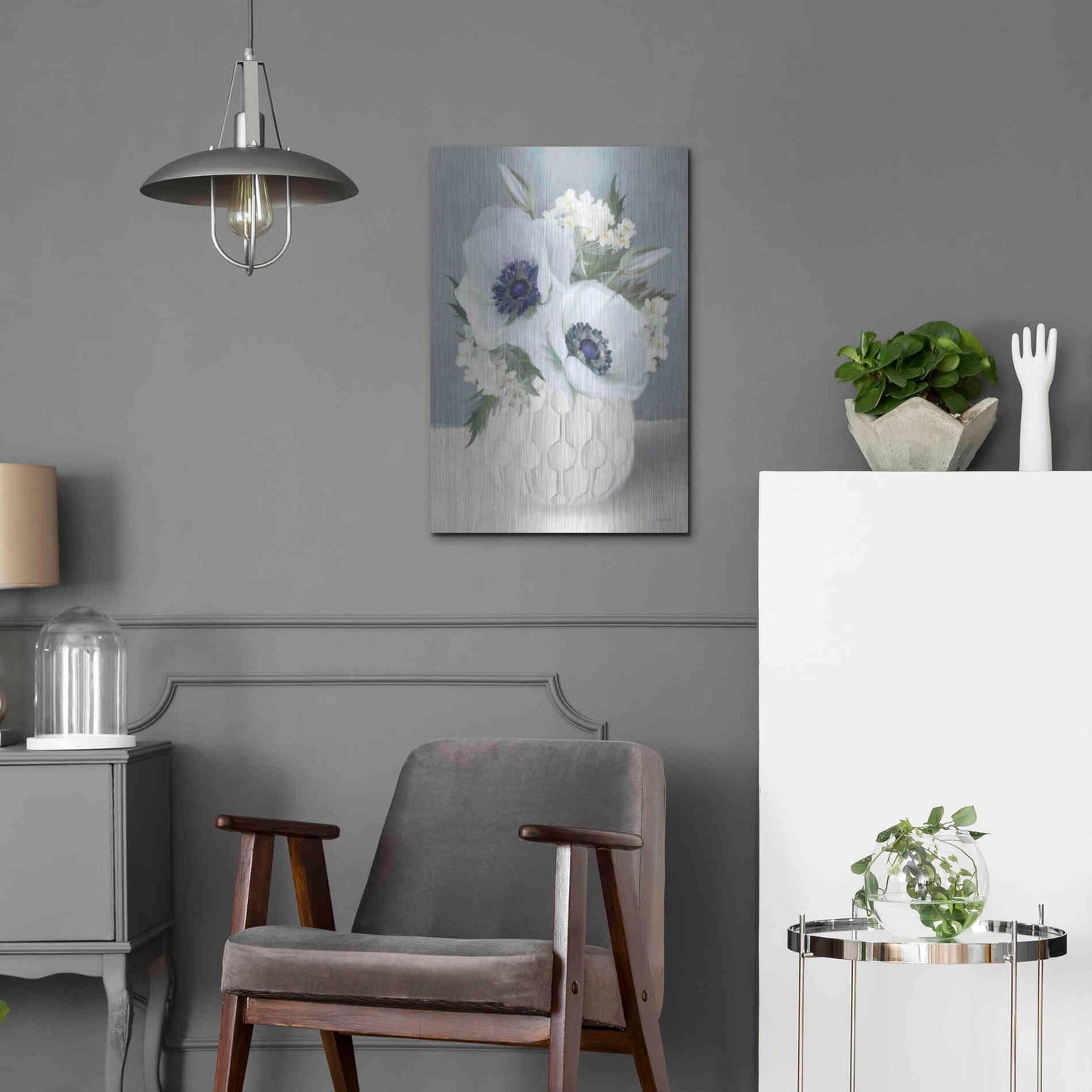 Luxe Metal Art 'Anemones in Blue II' by House Fenway, Metal Wall Art,16x24