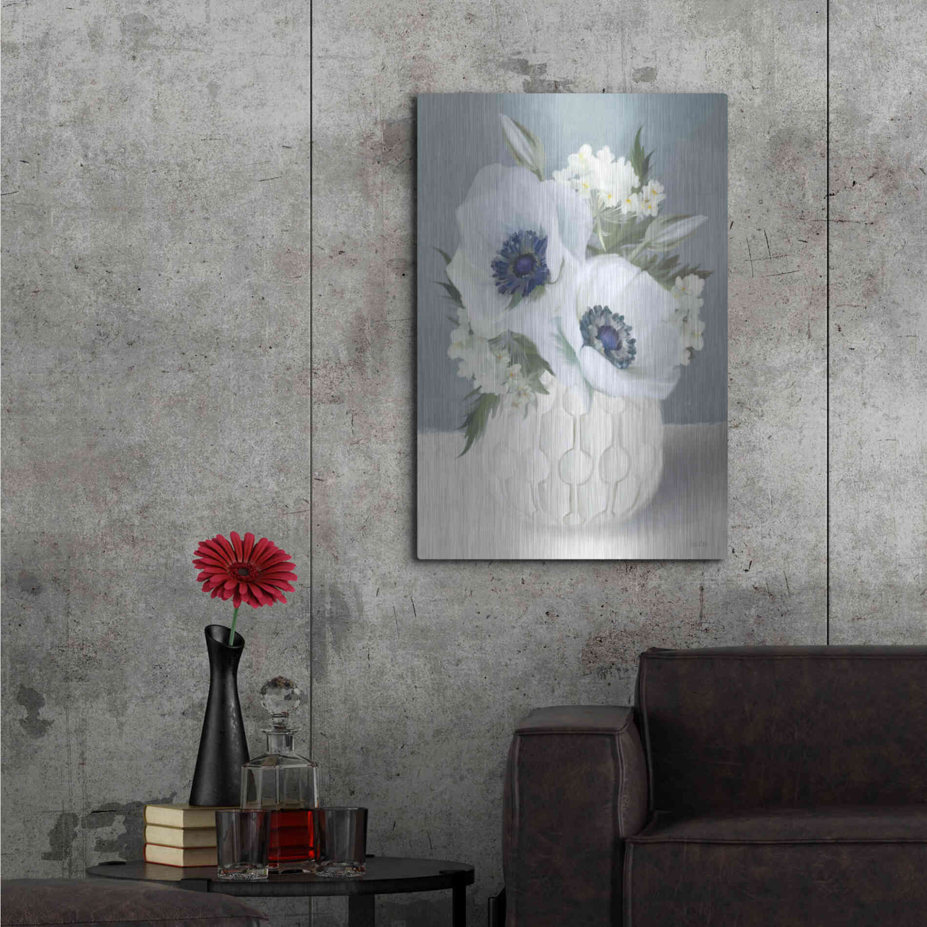 Luxe Metal Art 'Anemones in Blue II' by House Fenway, Metal Wall Art,24x36