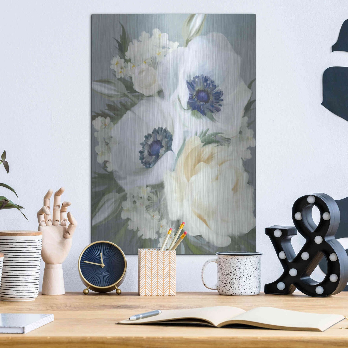 Luxe Metal Art 'Anemones in Blue III' by House Fenway, Metal Wall Art,12x16