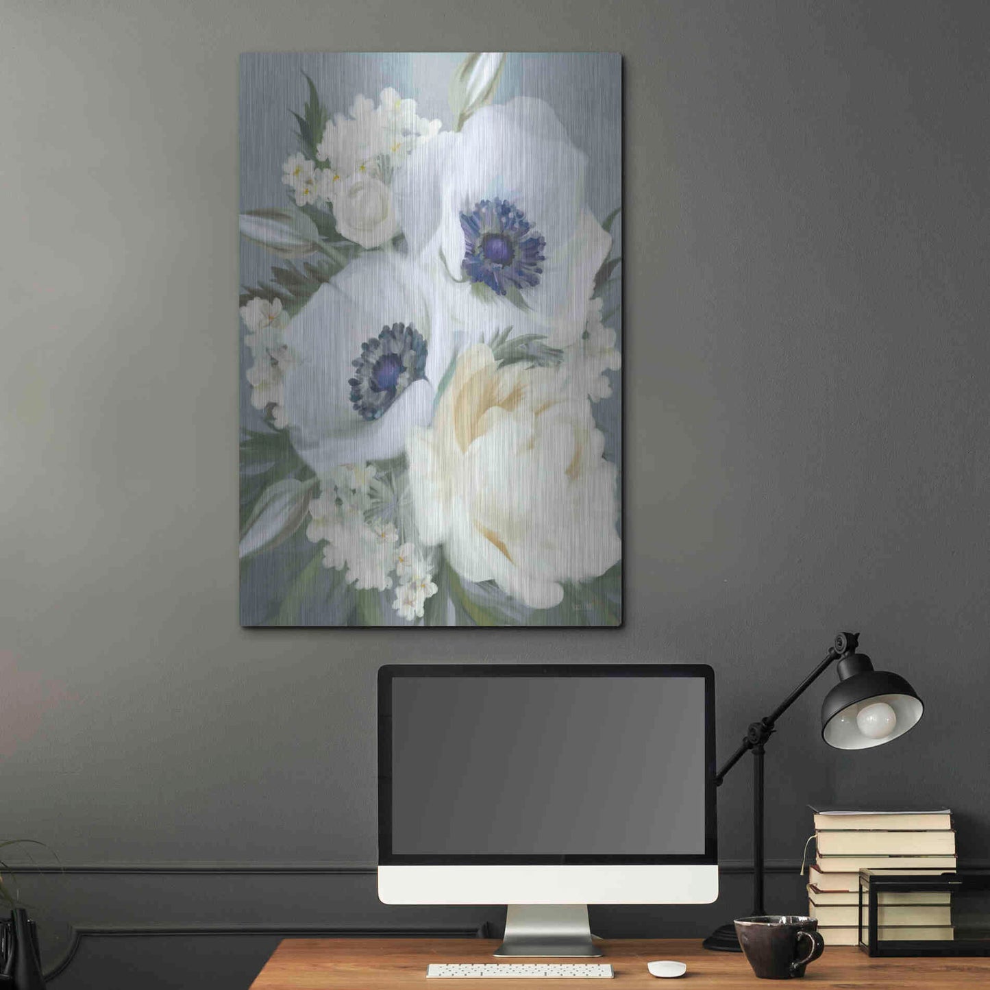 Luxe Metal Art 'Anemones in Blue III' by House Fenway, Metal Wall Art,24x36