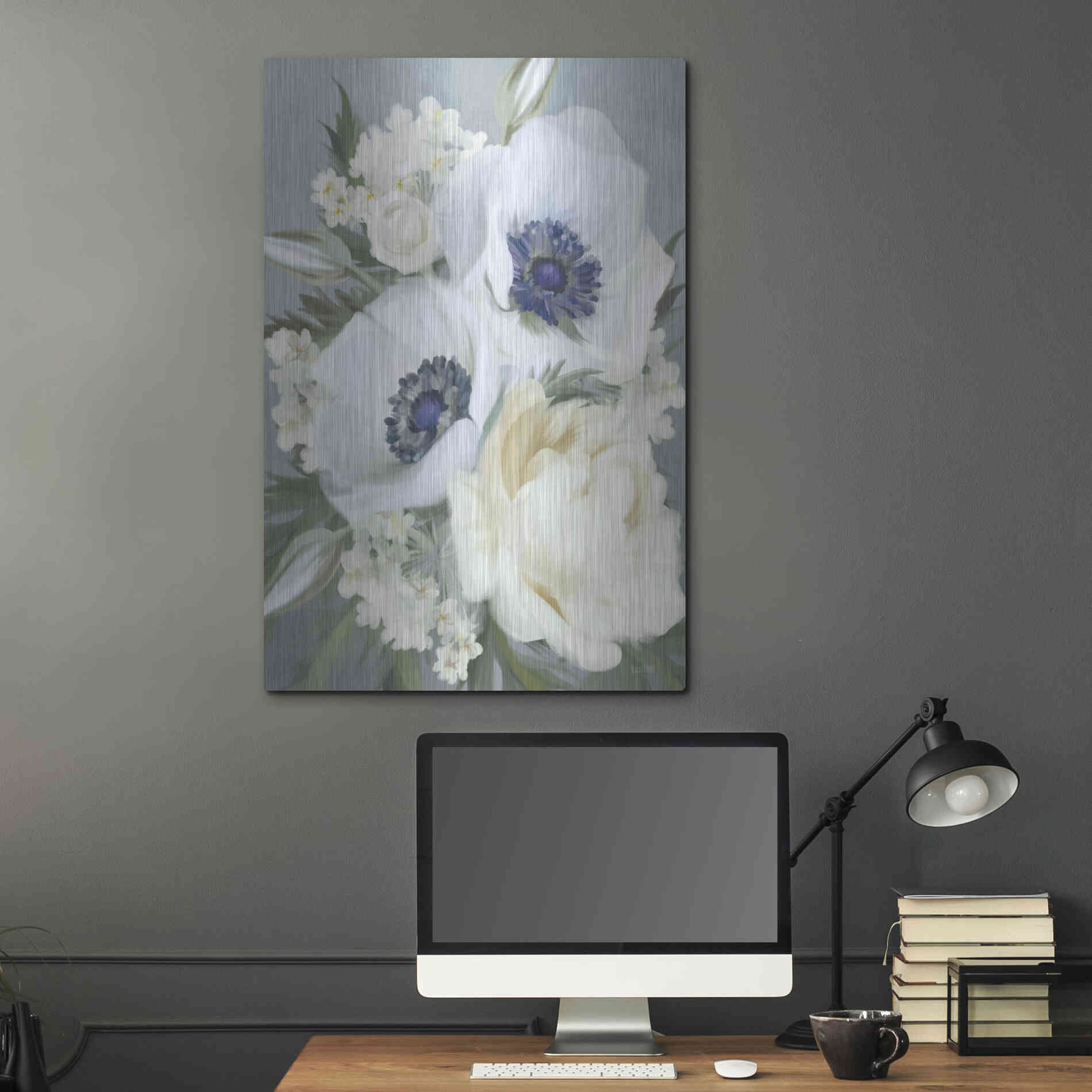 Luxe Metal Art 'Anemones in Blue III' by House Fenway, Metal Wall Art,24x36