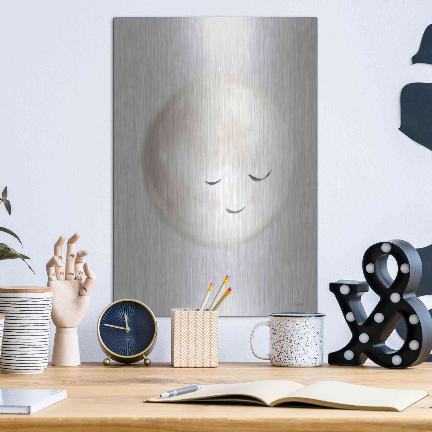 Luxe Metal Art 'Happy Little Moon I  ' by House Fenway, Metal Wall Art,12x16