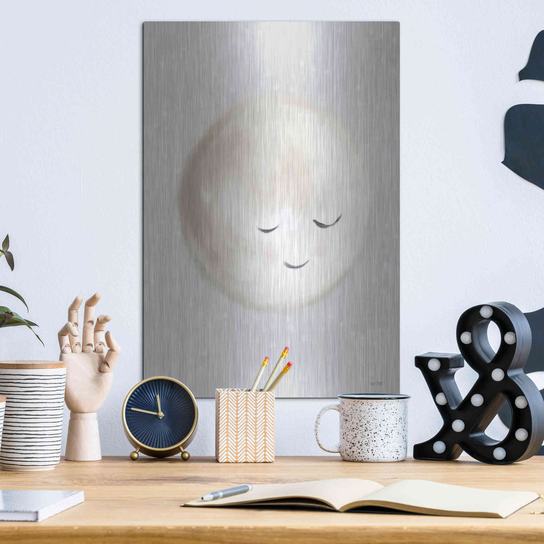 Luxe Metal Art 'Happy Little Moon I  ' by House Fenway, Metal Wall Art,12x16